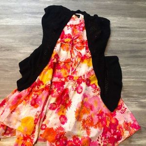 Pink and yellow floral dress for kids with a black top